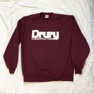 VTG 90s Maroon Drury Construction Jerzees Sweatshirt, XL